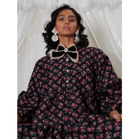 DREAM Sister Jane Trinket Floral Midi Dress Oversized Long Sleeve Jacquard S NEW - Picture 4 of 5